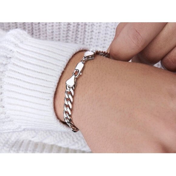 925 Sterling Silver Mens Cuban Link Chain Bracelet 7mm - Picture 4 of 5